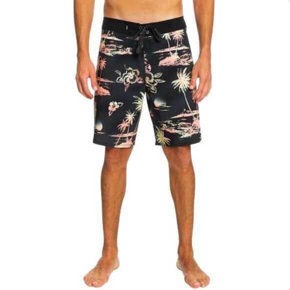 Quicksilver 34 Highline Boardshorts Stretch Black Tropical Men’s Swim Surf - Picture 11 of 11